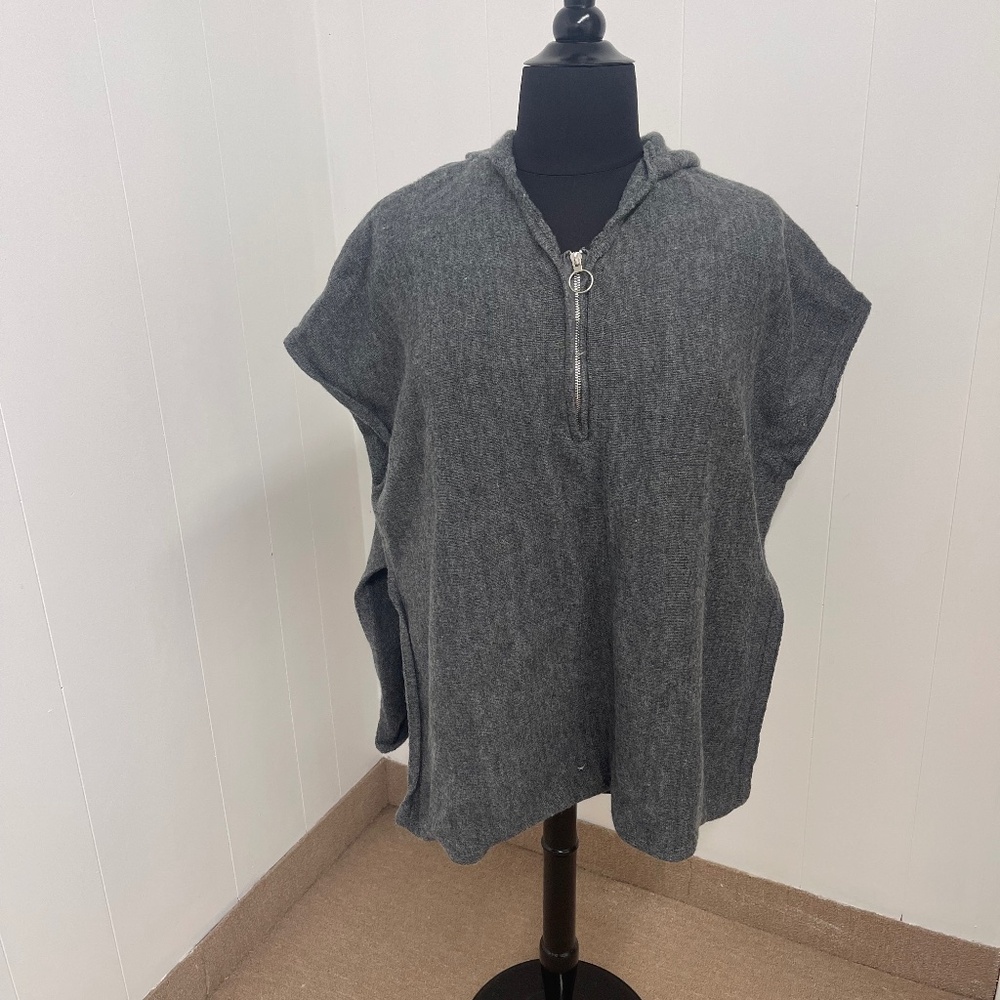SHEIN Curve 3XL Gray Knit Hoodie Poncho Sweater Top Oversized Half Zip